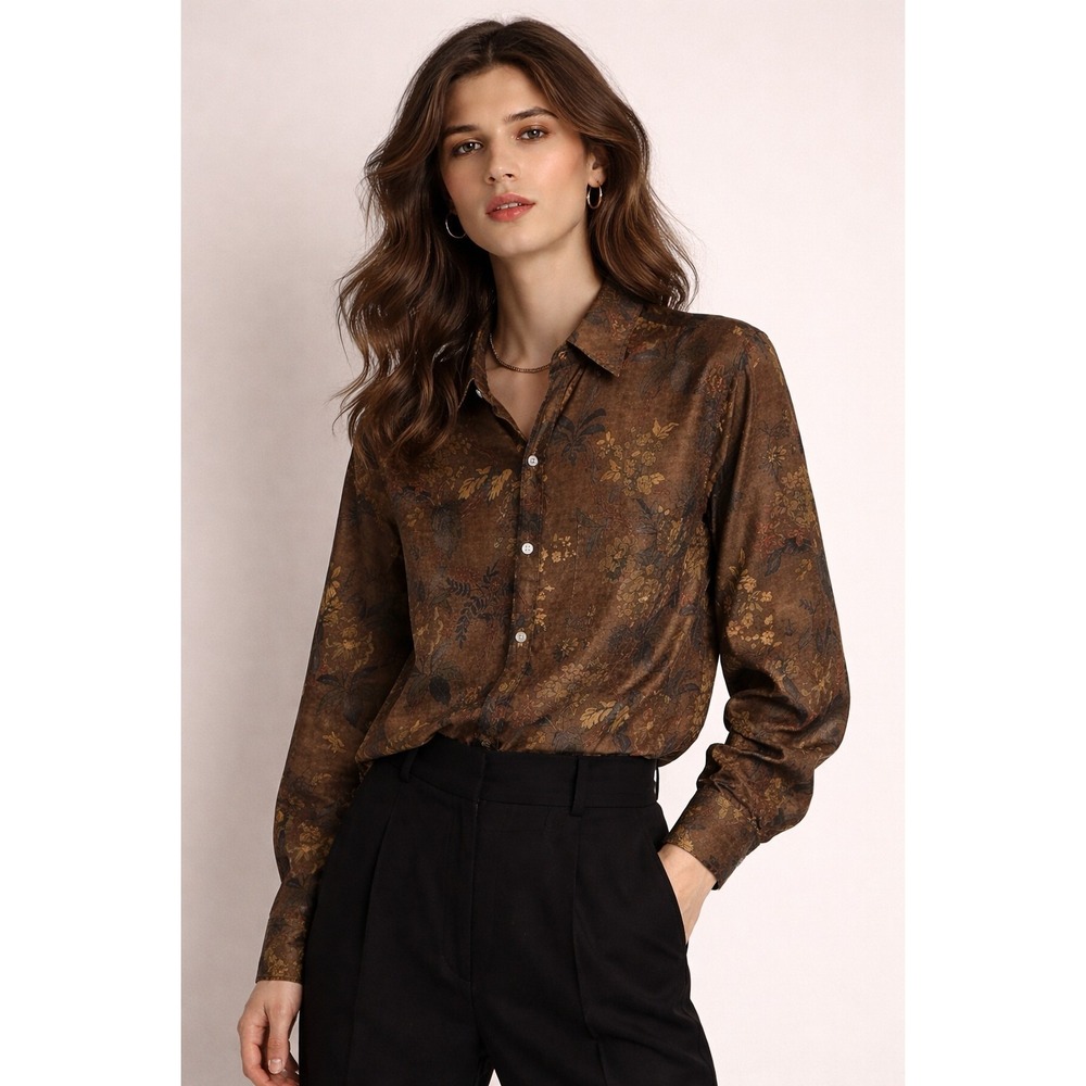 North River Faux Suede Floral Shirt XL Brown‎ Western Rustic Boho Cabincore